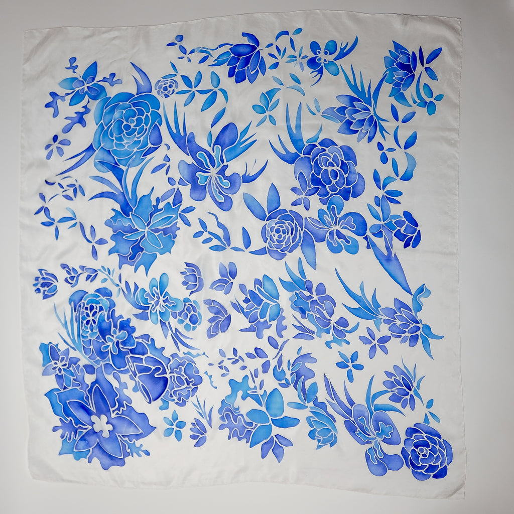 Blue Silk Scarf - Large