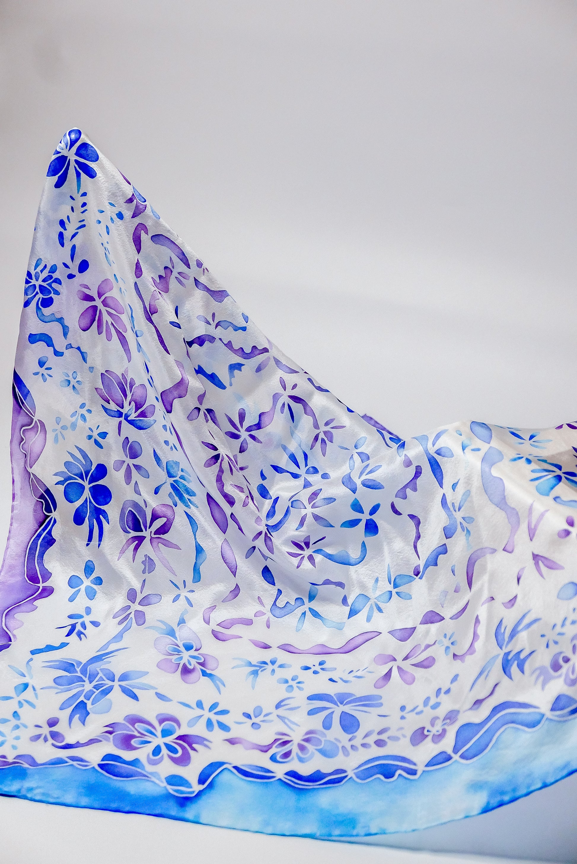 Blue Purple Silk Scarf - Large