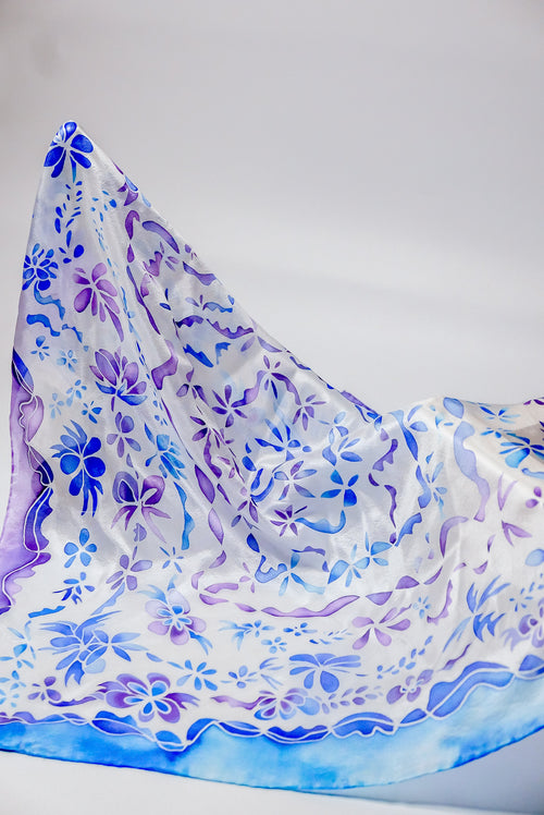 Blue Purple Silk Scarf - Large