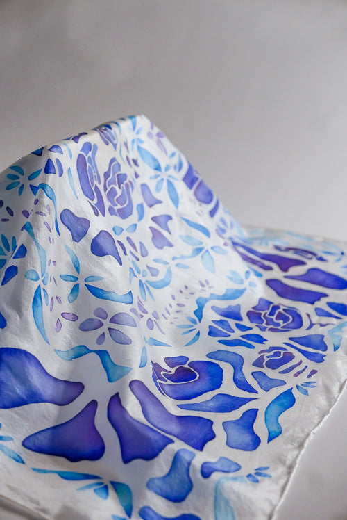 Blue Purple Silk Scarf - Large