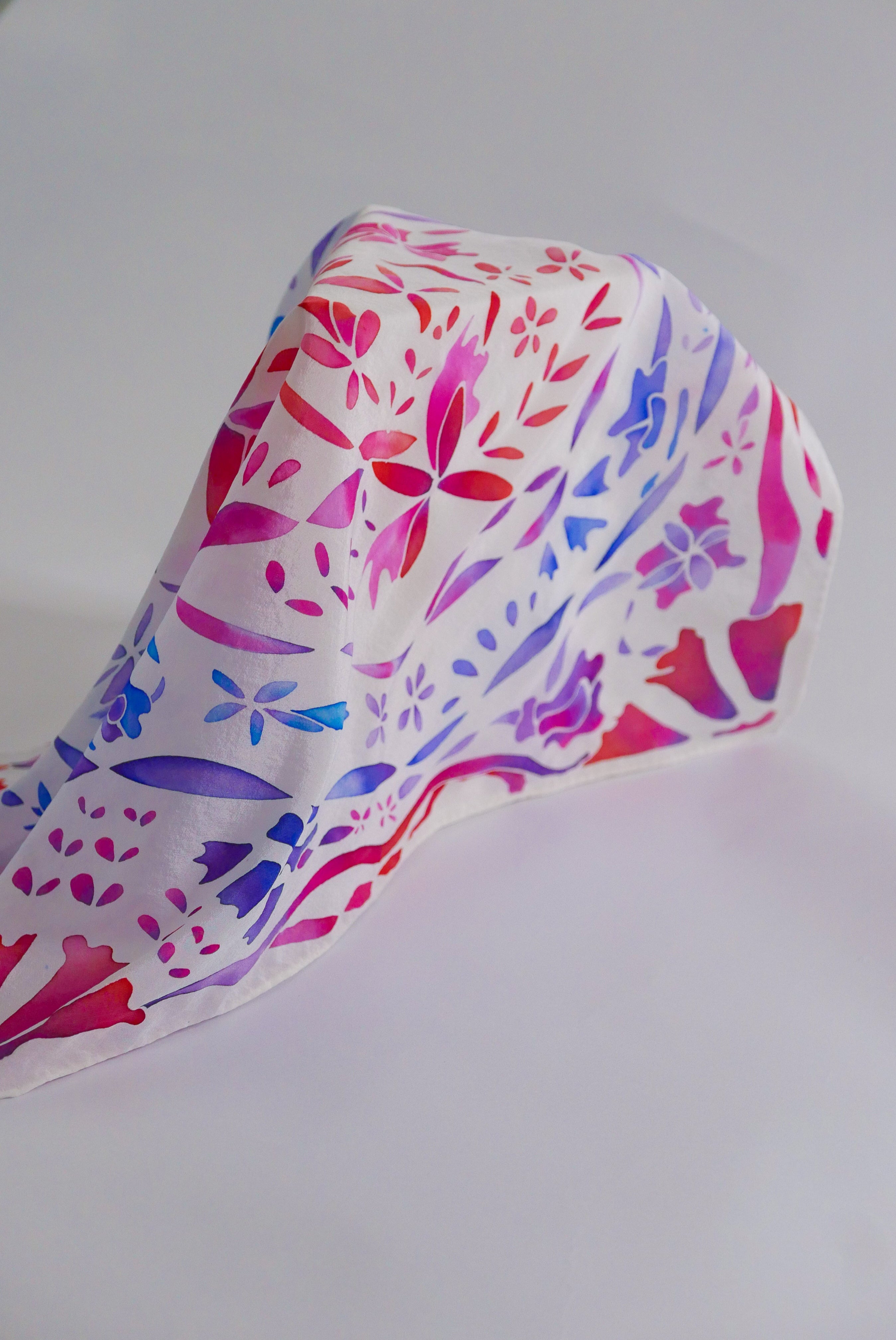 Magenta Orange Blue Silk Scarf - Small