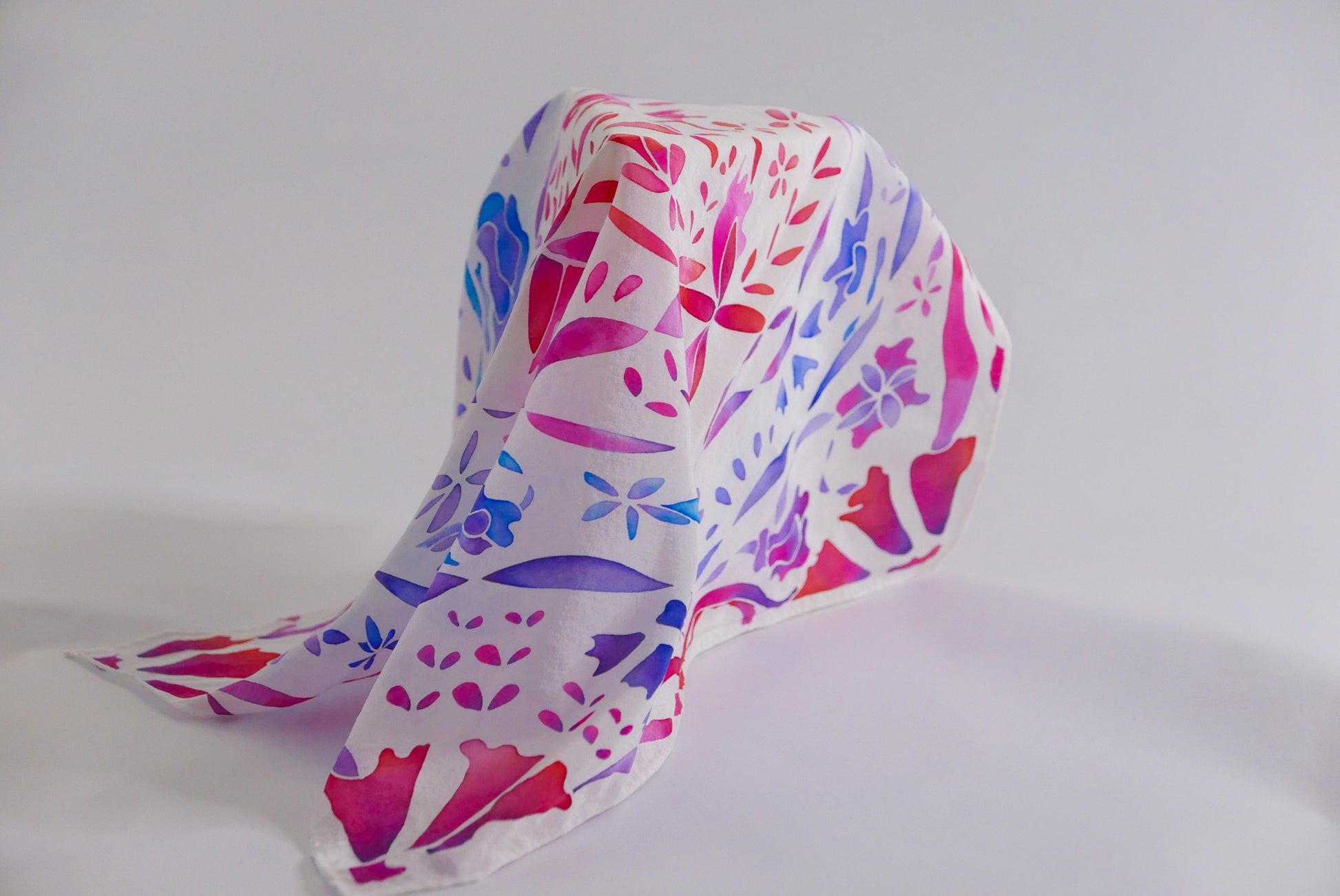 Magenta Orange Blue Silk Scarf - Small